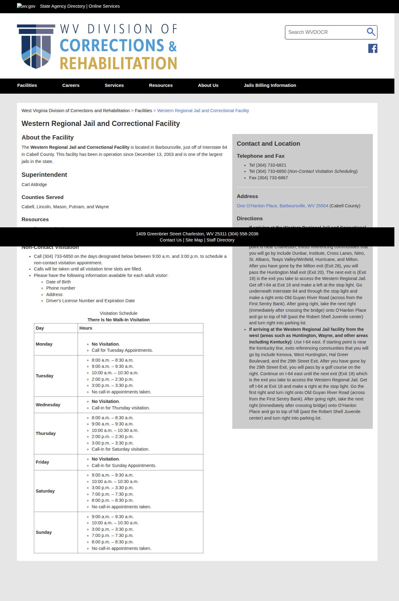 Western Regional Jail service area for Putnam County release records